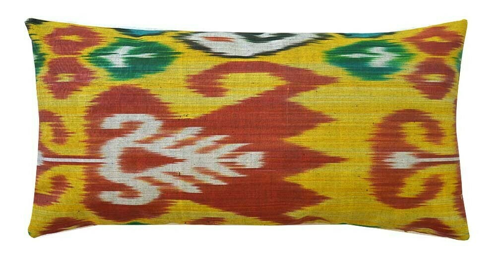 &quot;Saffron and tulips&quot; lumbar ikat pillow cover
