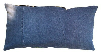 Eco green ikat and old jeans lumbar size pillow cover