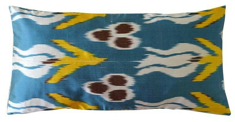 &quot;Turquoise blue II&quot; lumbar ikat pillow cover