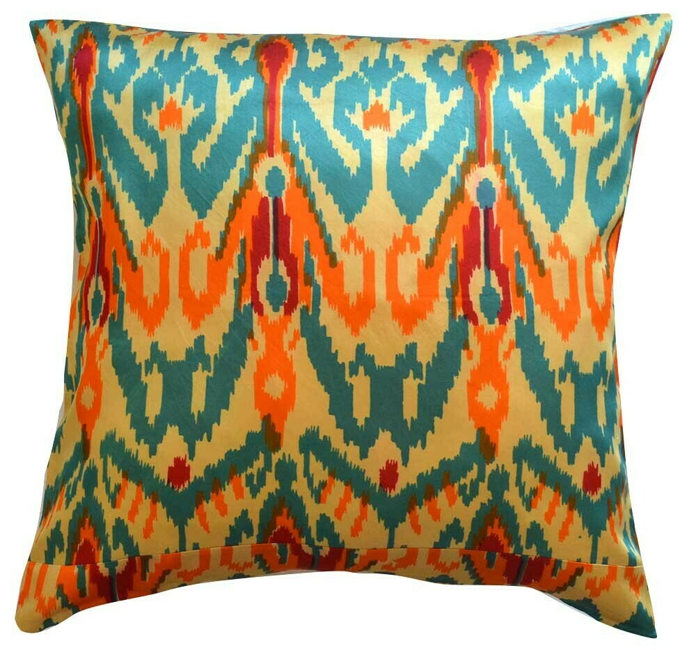 As Is  - &quot;Teal and orange&quot; square ikat pillow cover