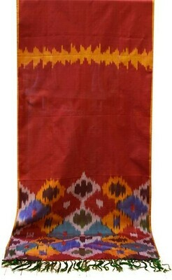 "Kaleidoscope" red ikat silk scarf