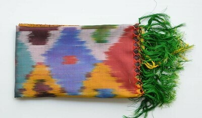 "Kaleidoscope" red ikat silk scarf