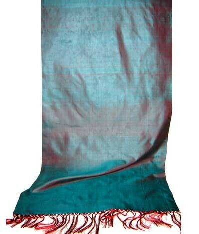 &quot;Green shimmering with red&quot; silk scarf