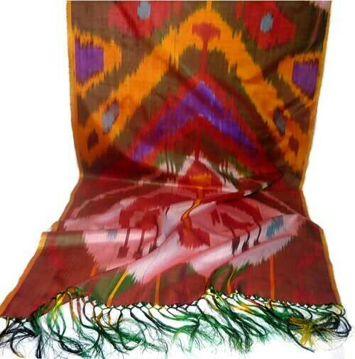 &quot;Dance of fires&quot; silk ikat scarf