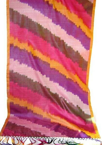 Multicolor silk ikat stripe scarf