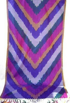Purple magenta pure silk ikat scarf