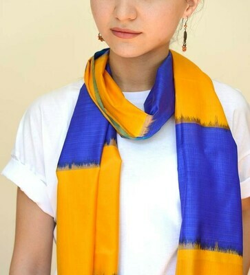 Yellow and blue silk scarf
