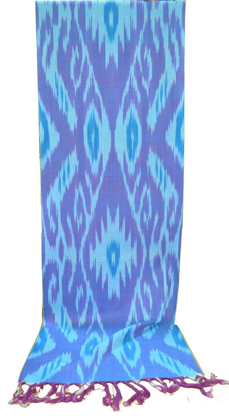Light blue and magenta pure cotton ikat scarf