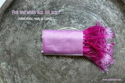 Ikat pink and white silk scarf