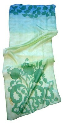 "Pomegranates" green silk batik scarf