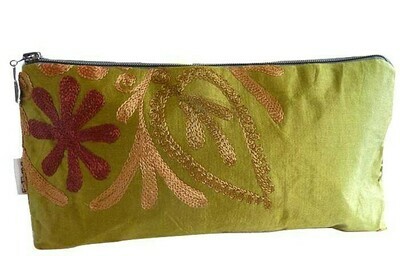 Embroidered silk ikat clutch
