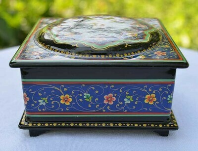 Blue floral lacquer hand painted jewelry box