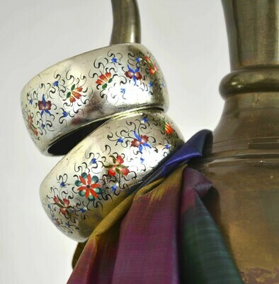 Silver background hand painted bracelet