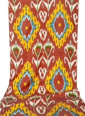 "Flowers on passionate red" wide ikat fabric