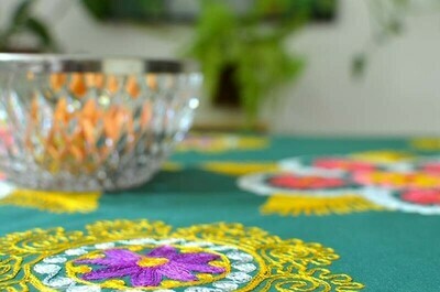 Green embroidered suzani tablecloth