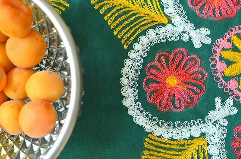 Green embroidered suzani tablecloth