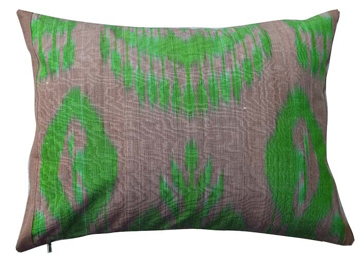&quot;Bodom&quot; brown and green boudoir ikat pillow cover