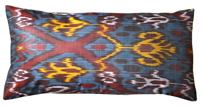 Blue lumbar ikat pillow cover