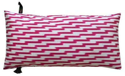 Black, white and hot pink zigzag lumbar ikat cushion cover