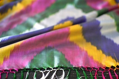 Multicolor stripe silk ikat scarf