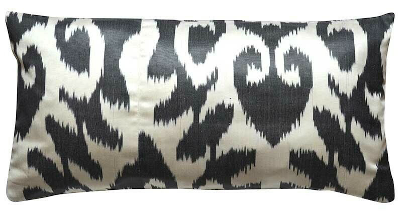 Black and white lumbar ikat pillow cover