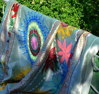 Vintage grayed jade embroidered suzani