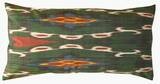 "As Is" #2 - Peacock tail green lumbar ikat and bekasab orange stripes pillow cover