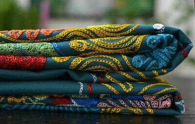 Green floral machine embroidered suzani