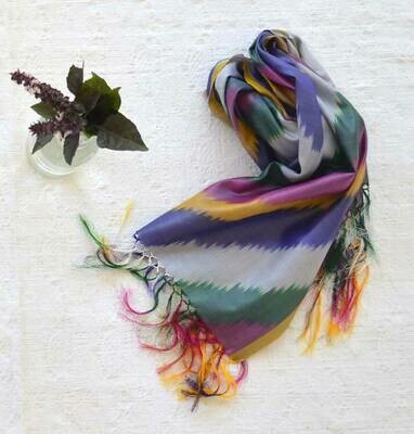 Purple magenta pure silk ikat scarf