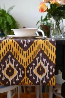 Yellow cotton and silk ikat table runner