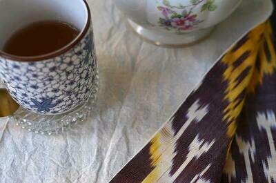 Yellow cotton and silk ikat table runner