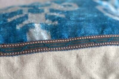 Light blue silk velvet ikat pillow cover