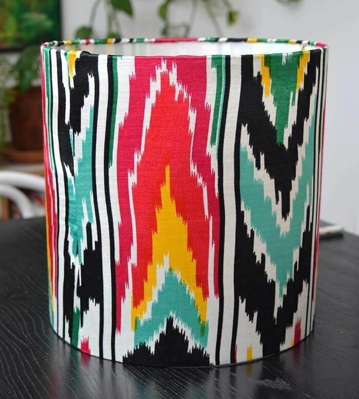 Colorful red, black, white, green ikat drum lampshade 