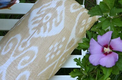 Beige and cream lumbar ikat pillow cover