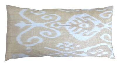Beige and cream lumbar ikat pillow cover