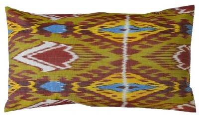 Olive and red lumbar ikat pillow cover