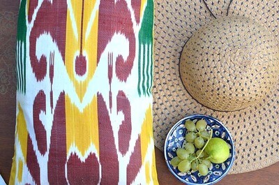 "Fruit platter" ikat lumbar cover