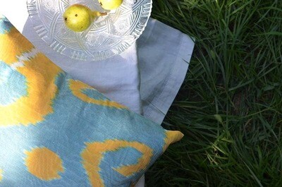 "Yellow swirl" square ikat pillow cover