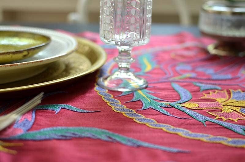Red suzani textile table runner