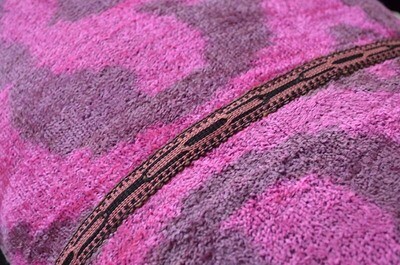 Hot pink velvet ikat pillow cover (with a coarse linen back fabric)