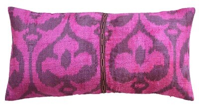 Hot pink velvet ikat pillow cover (with a coarse linen back fabric)