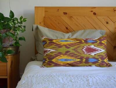 Olive and red lumbar ikat pillow cover