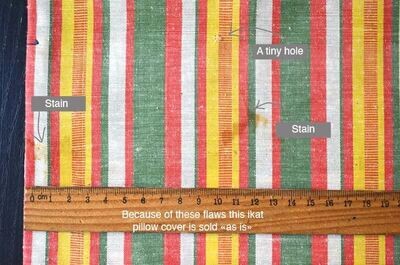 "As Is" #2 - Peacock tail green lumbar ikat and bekasab orange stripes pillow cover