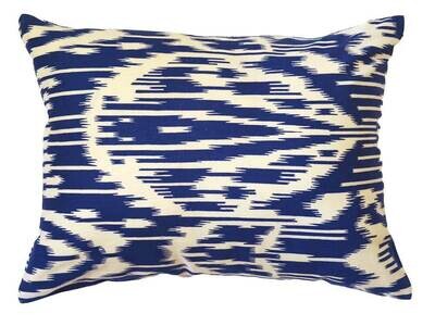 Blue and white vintage ikat print boudoir size pillow cover (solid back)