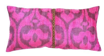 Hot pink velvet ikat pillow cover (with light linen back fabric)
