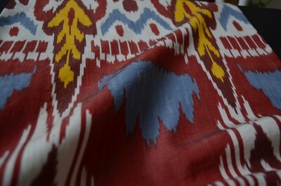 Rustic red multicolor Uzbek ikat table runner