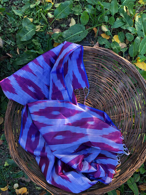 Purple and lavender geometric ikat silk scarf