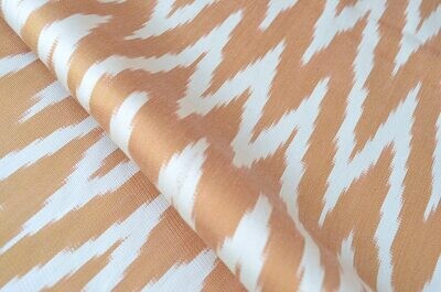 Zigzag light brown/white cotton and silk handwoven ikat fabric