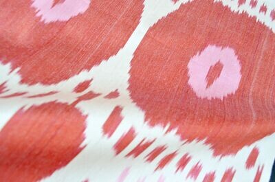 "The essence" cotton and silk red and white handmade ikat fabric