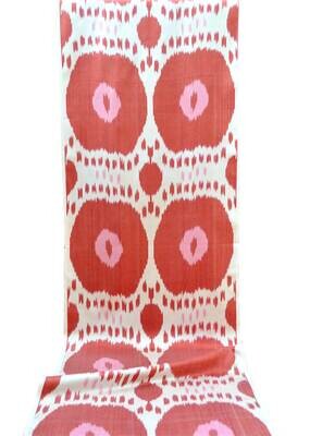 "The essence" cotton and silk red and white handmade ikat fabric